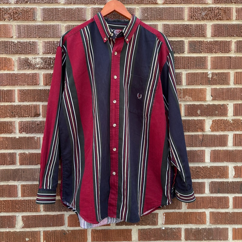 Vtg Coliseum Classic Button Down Shirt Men L Color Block Striped 90s Long Sleeve